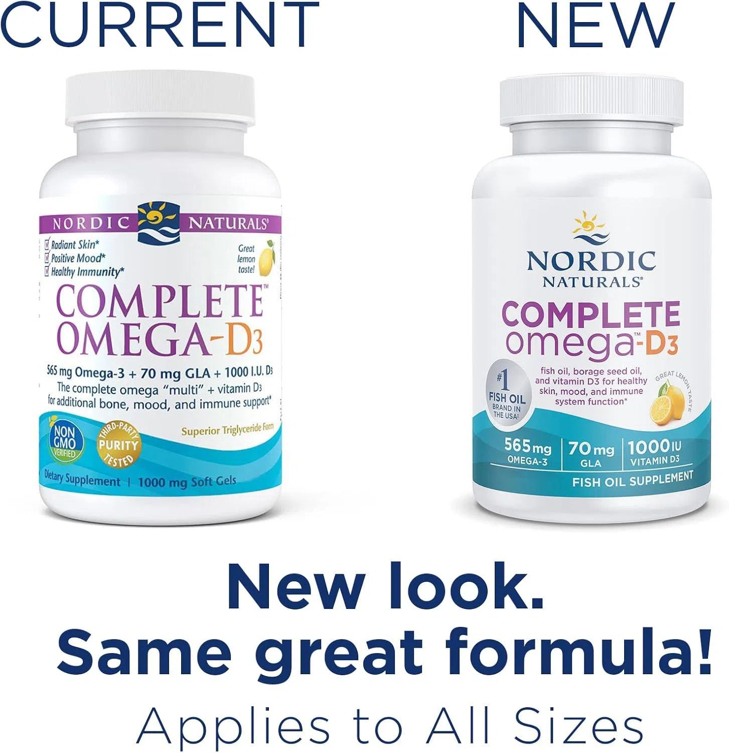 Complete Omega D3 565mg (Omega 3 + 70mg, GLA+1000 IU D3), 60 Softgels – Nordic Naturals-Wellu