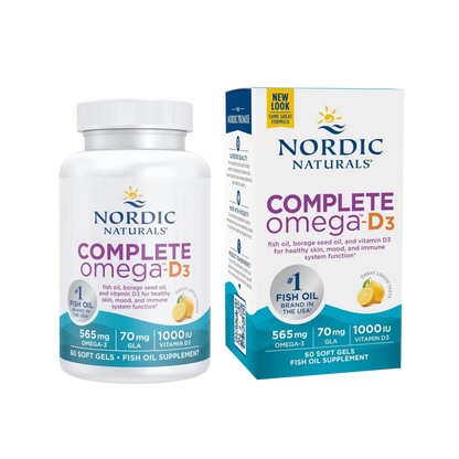 Complete Omega D3 565mg (Omega 3 + 70mg, GLA+1000 IU D3), 60 Softgels – Nordic Naturals-Wellu