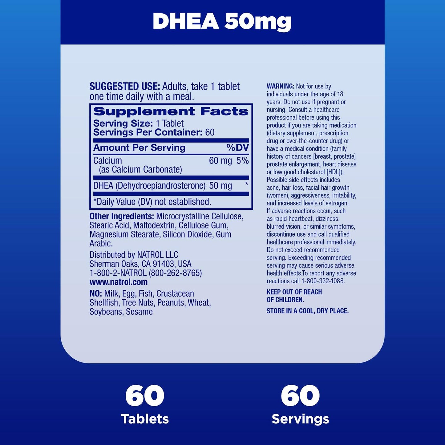 DHEA 50mg, 60 tabletas – Natrol-Wellu