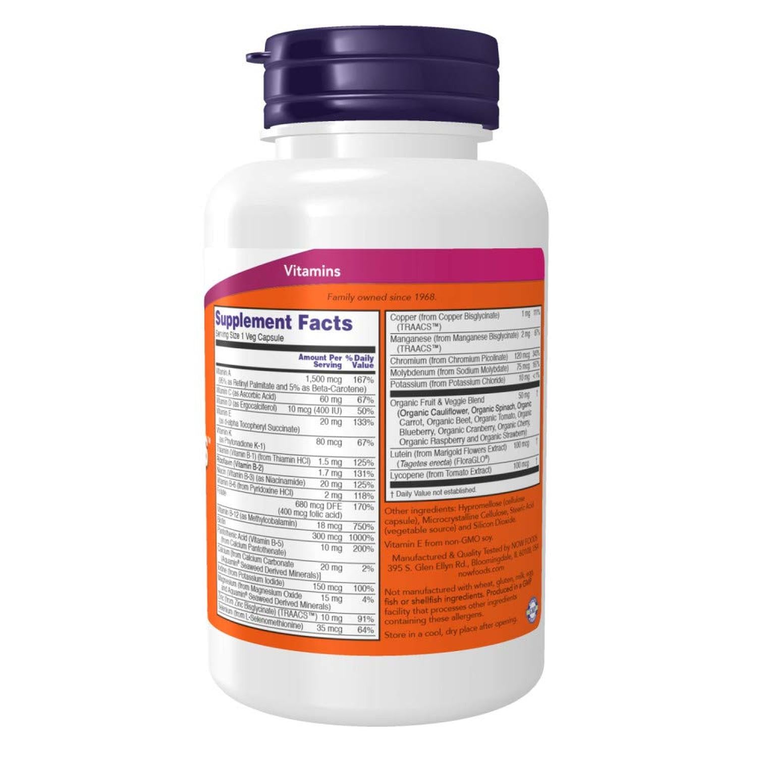 Daily Vits Multivitamínico y Mineral, 120 cápsulas – NOW Foods-Wellu