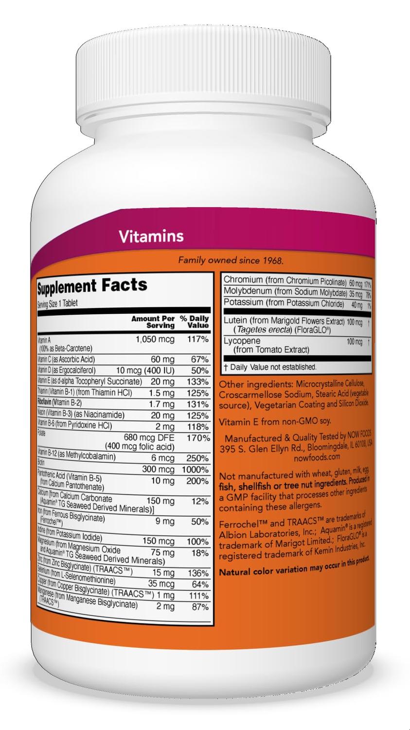 Daily Vits Multivitamínico y Mineral, 250 tabletas – NOW Foods-Wellu