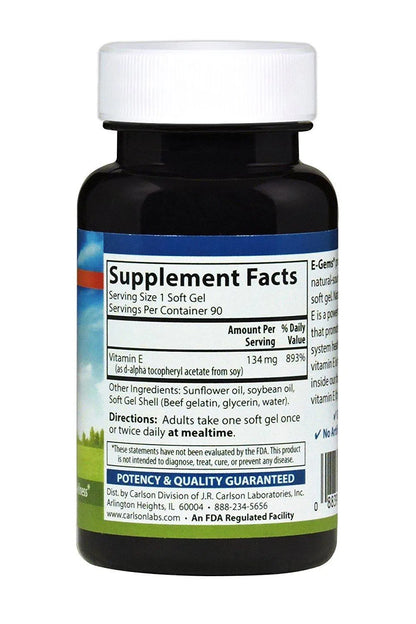 E-Gems Natural Vitamin E 200 IU, 90 Softgls – Carlson Labs-Wellu