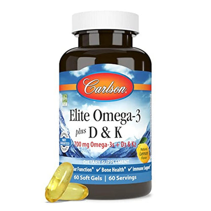 Elite Omega 3 + D3 & K2 Extensión de la Garantía, 60 Softg – Carlson Labs-Wellu