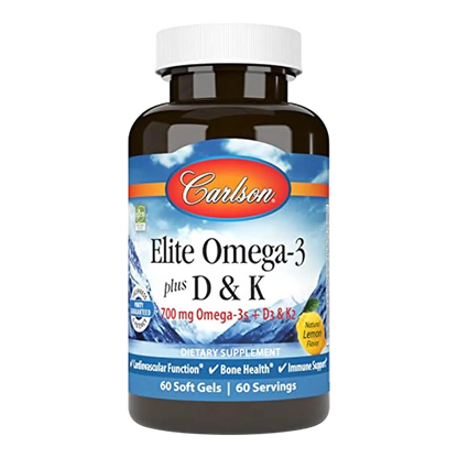 Elite Omega 3 + D3 & K2 Extensión de la Garantía, 60 Softg – Carlson Labs-Wellu