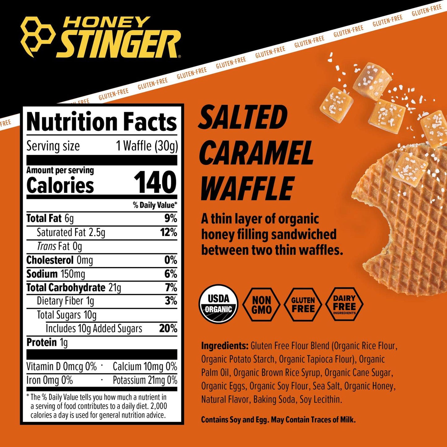 Energy Waffles Orgánicos sabor Salt Caramel 180g (6 pz 30g) – Honey Stinger-Wellu