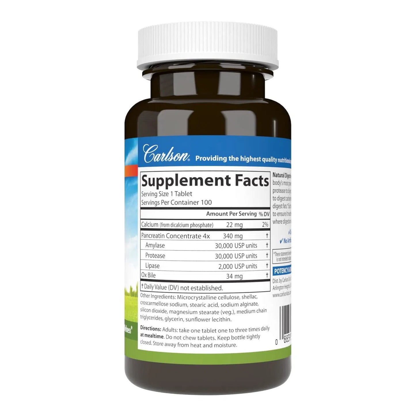 Enzimas Digestivas Naturales, 100 Tabletas – Carlson Labs-Wellu