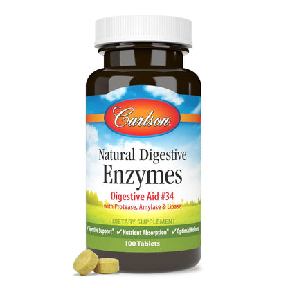 Enzimas Digestivas Naturales, 100 Tabletas – Carlson Labs-Wellu