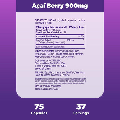 Extracto de Acai Berry 1000mg (Antioxidante), 75 Cápsulas – Natrol-Wellu