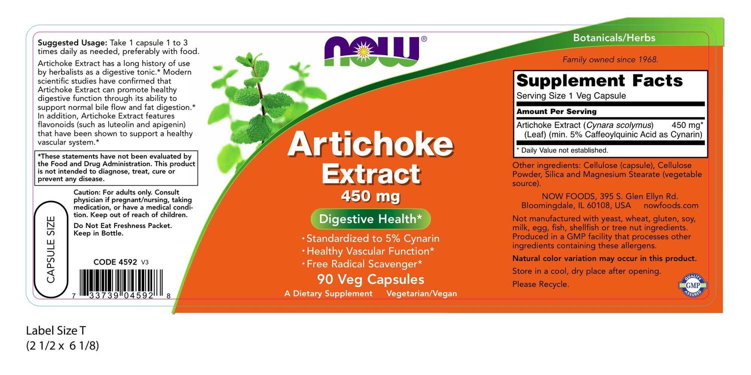 Extracto de Alcachofa 450mg, 90 cápsulas – NOW Foods-Wellu