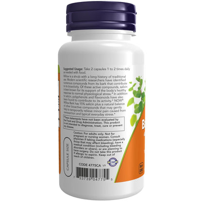 Extracto de Corteza de Sauce 400mg, 100 cápsulas – NOW Foods-Wellu