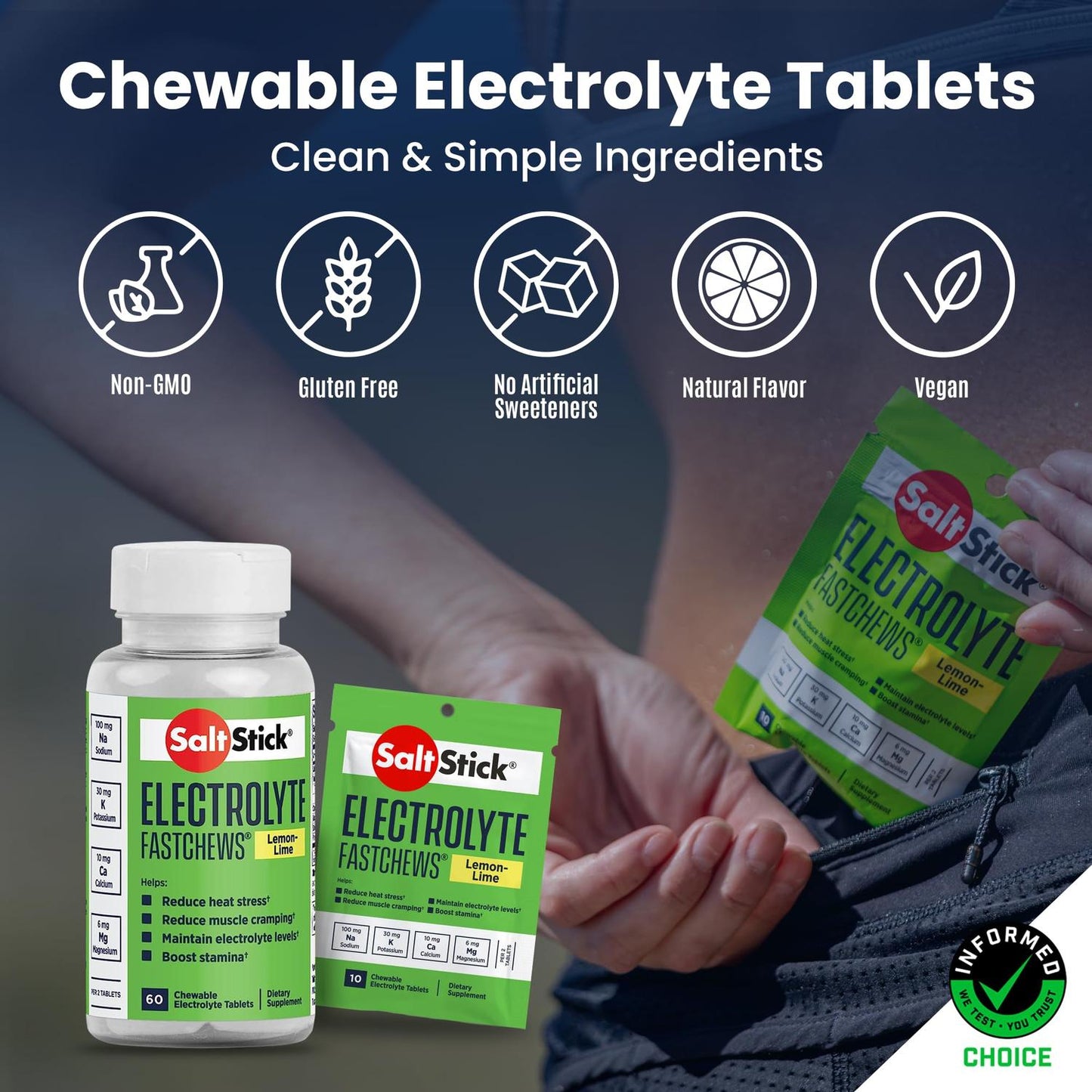 FastChews Electrolitos Limón, 60 tabletas – SaltStick-Wellu