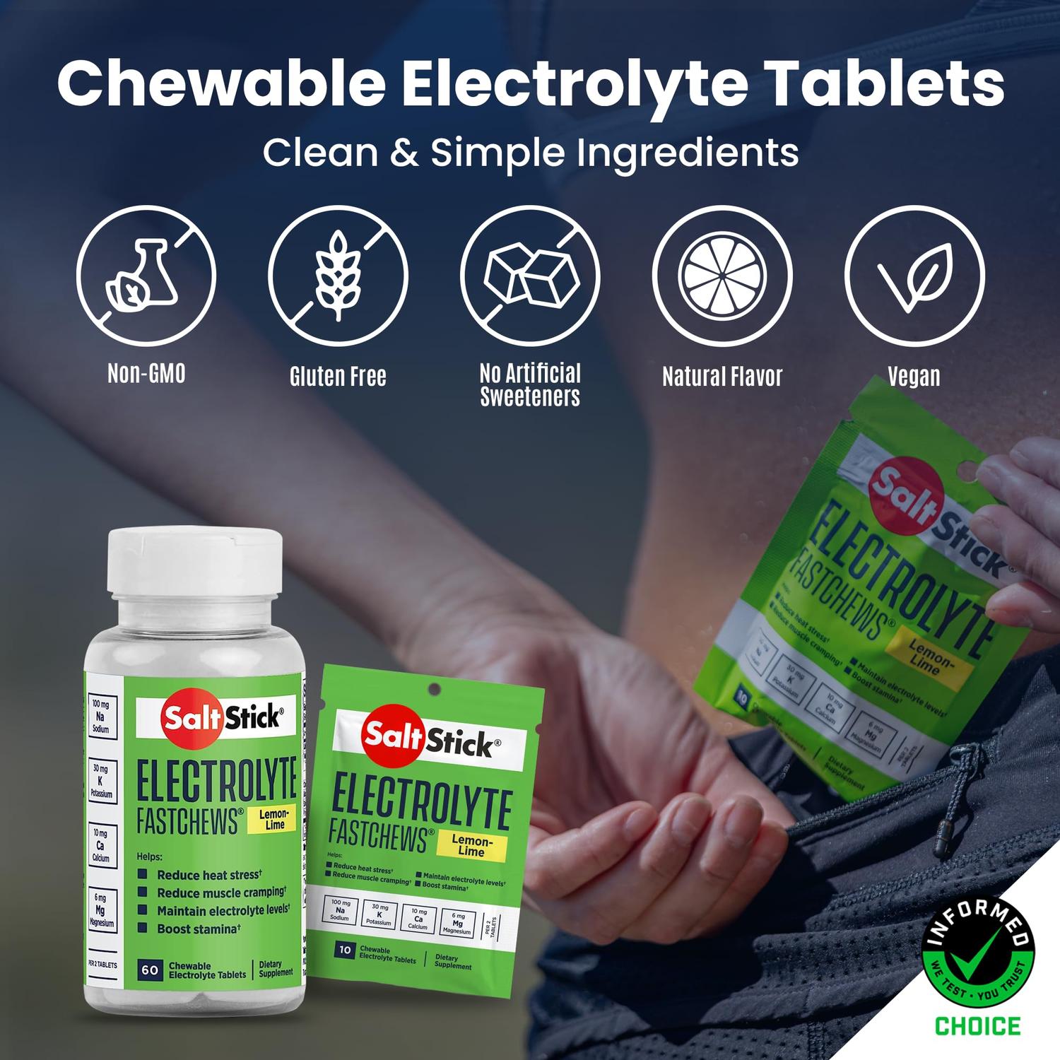 FastChews Electrolitos Limón, 60 tabletas – SaltStick-Wellu