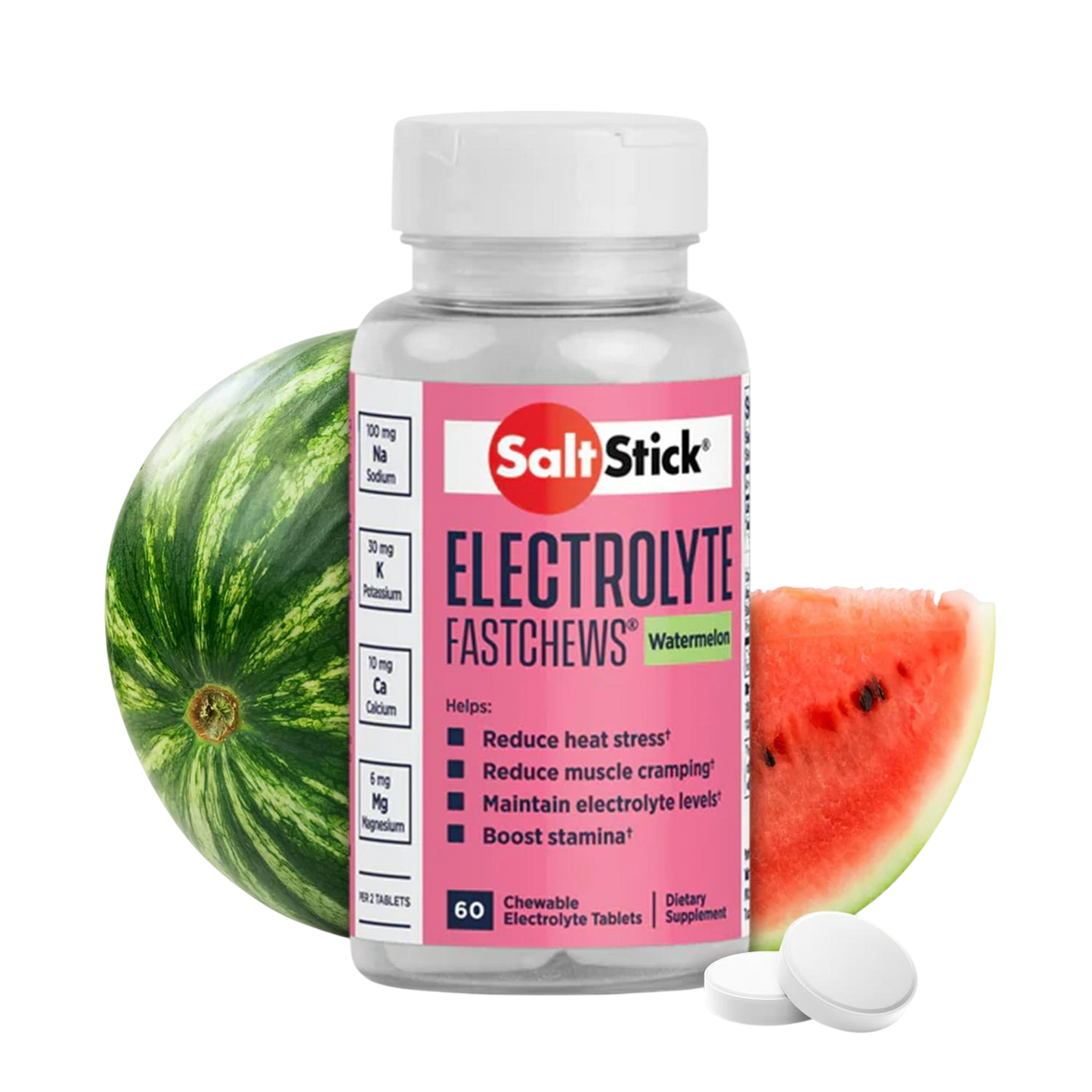 FastChews Electrolitos Watermelon, 60 tabletas – SaltStick-Wellu