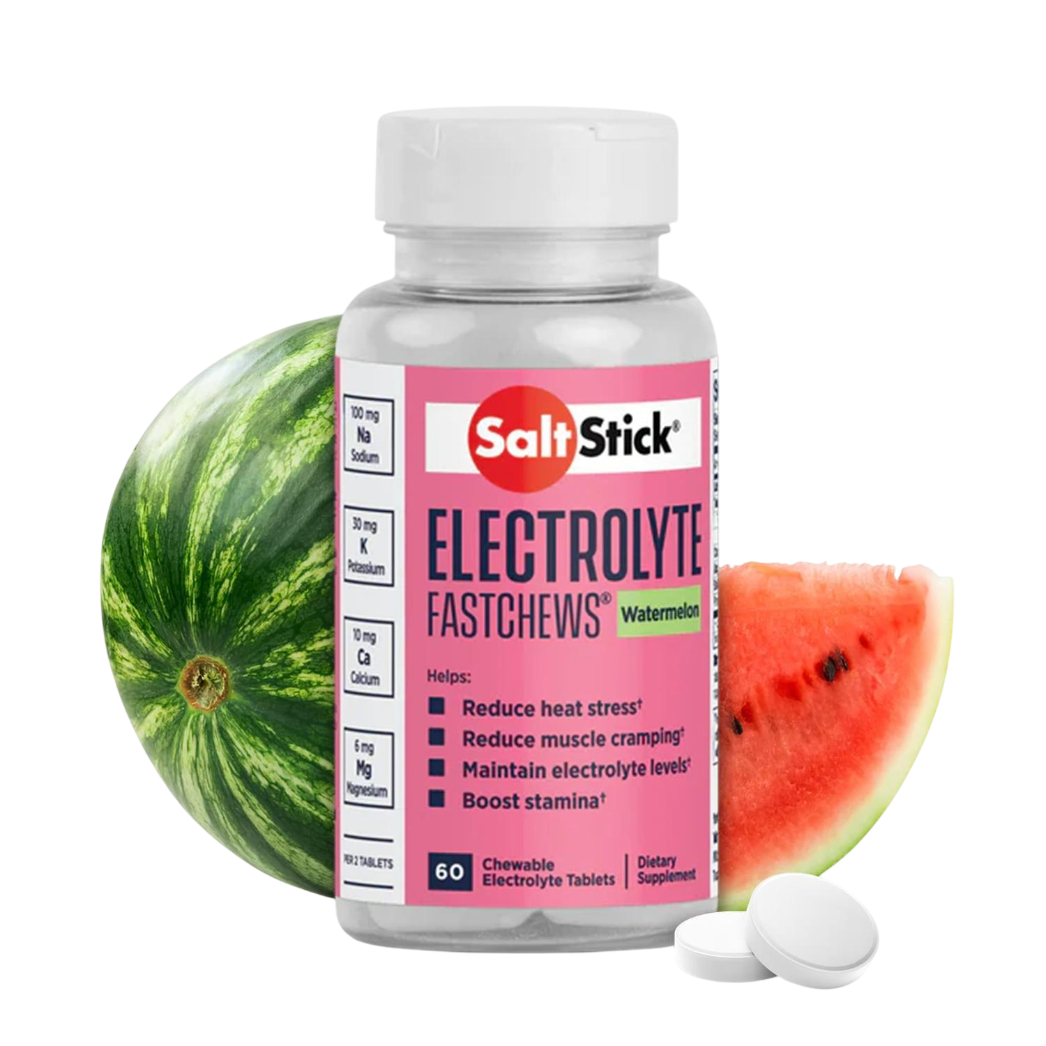 FastChews Electrolitos Watermelon, 60 tabletas – SaltStick-Wellu