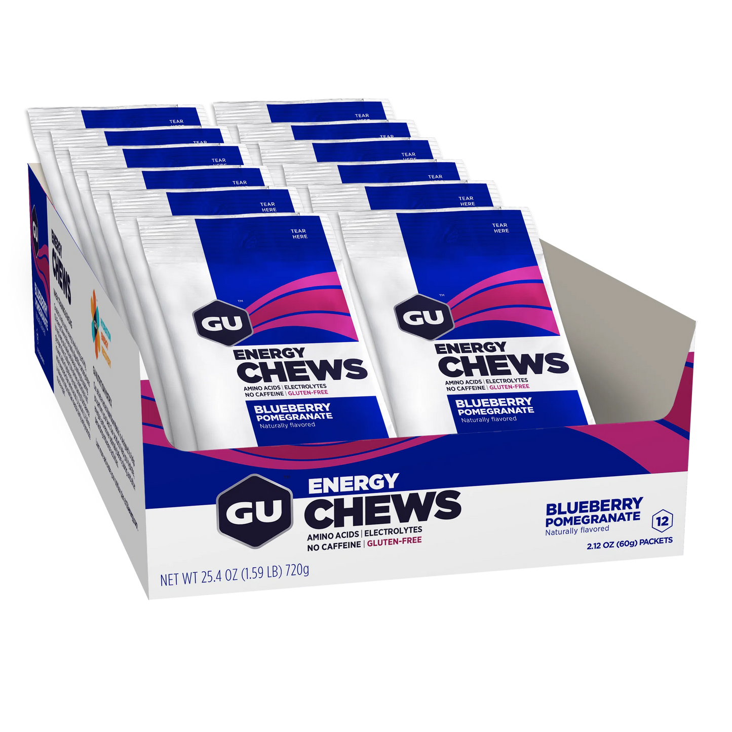 GU Chews Energía Blueberry, 720g (12 bolsas 60g) – GU Energy-Wellu