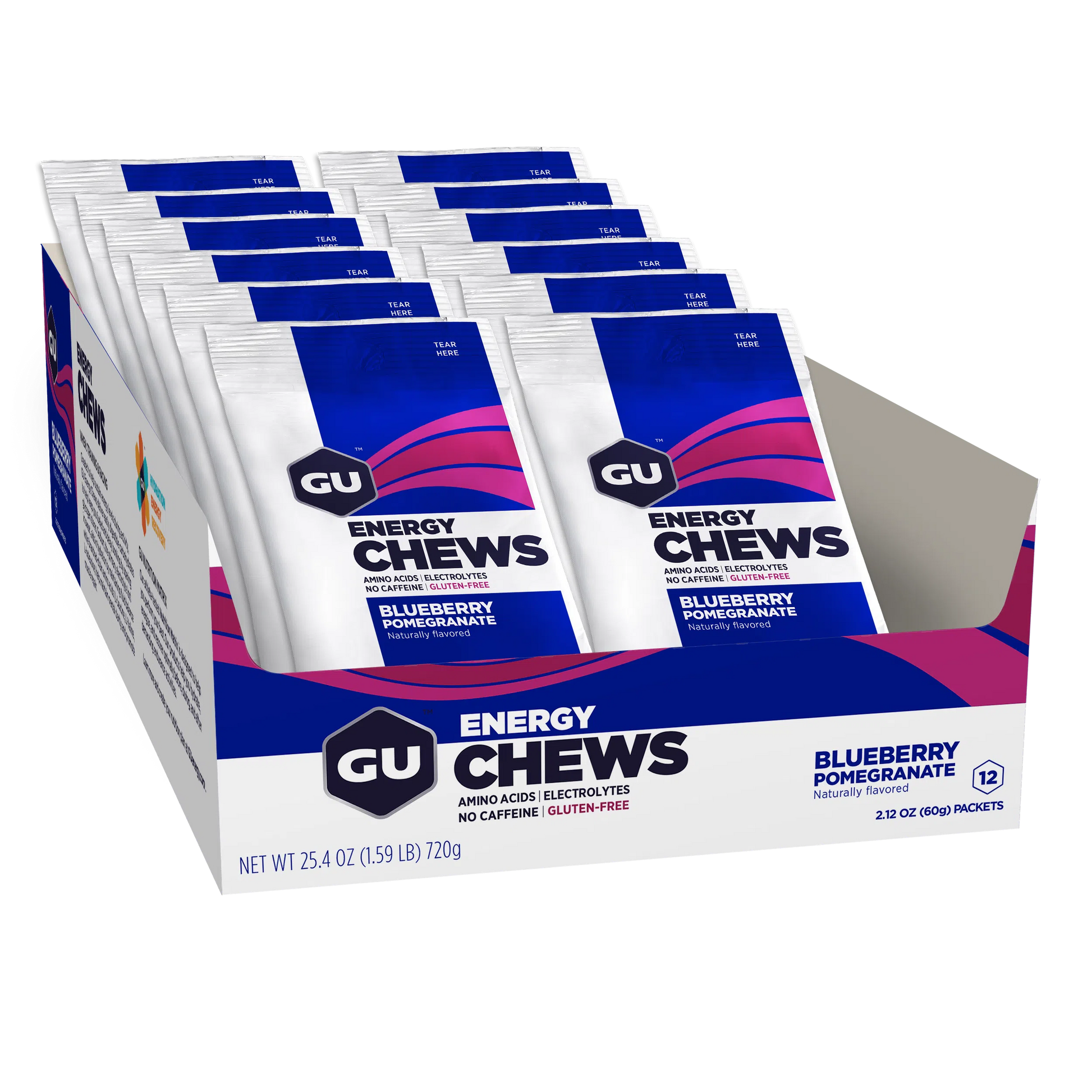 GU Chews Energía Blueberry, 720g (12 bolsas 60g) – GU Energy-Wellu