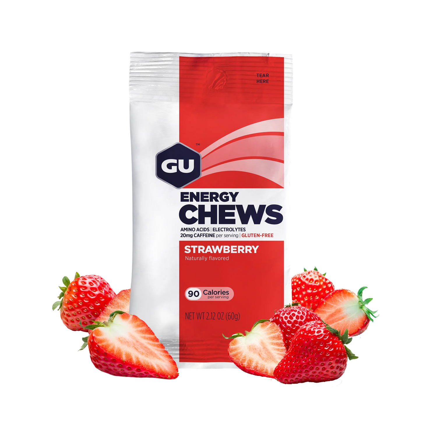 GU Chews Energía Strawberry (20 mg Cafeína), 720g (12 bolsas 60g) – GU Energy-Wellu