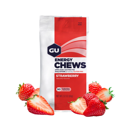 GU Chews Energía Strawberry (20 mg Cafeína), 720g (12 bolsas 60g) – GU Energy-Wellu