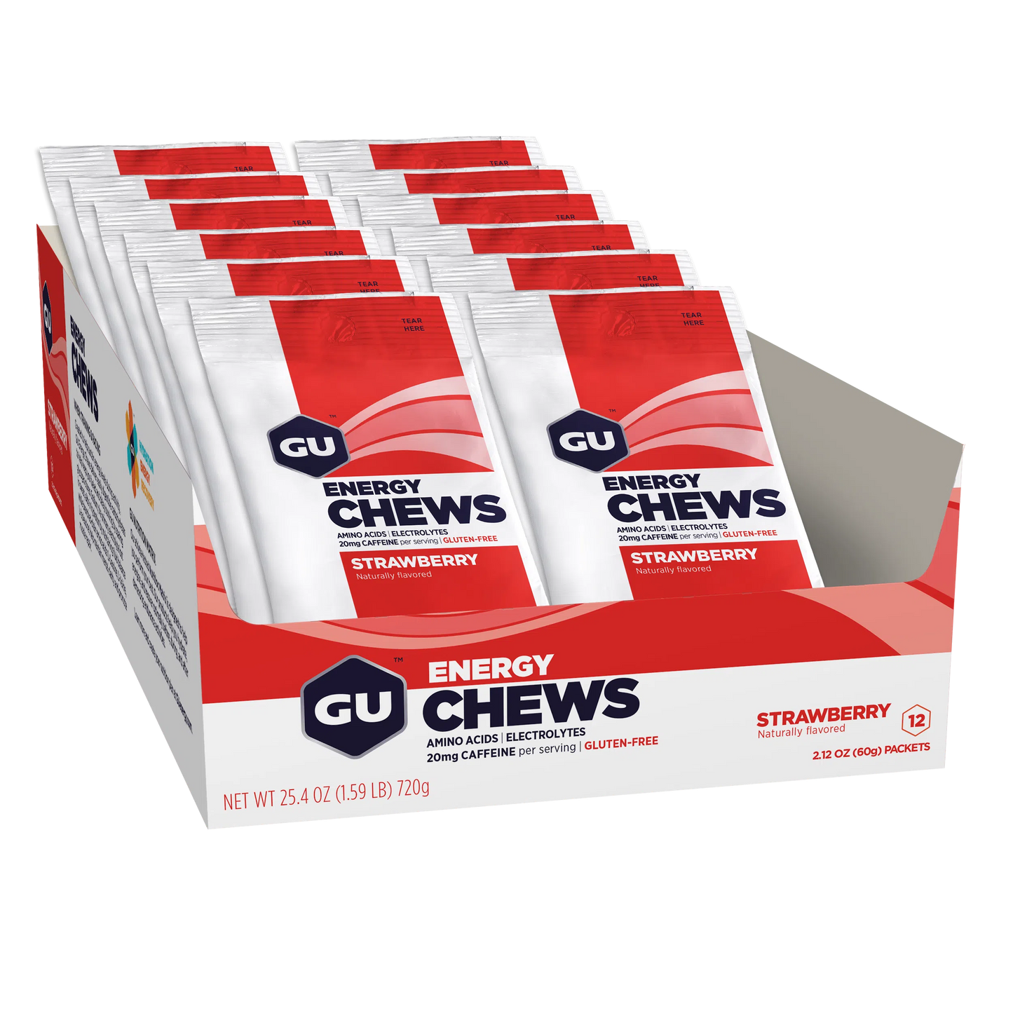 GU Chews Energía Strawberry (20 mg Cafeína), 720g (12 bolsas 60g) – GU Energy-Wellu