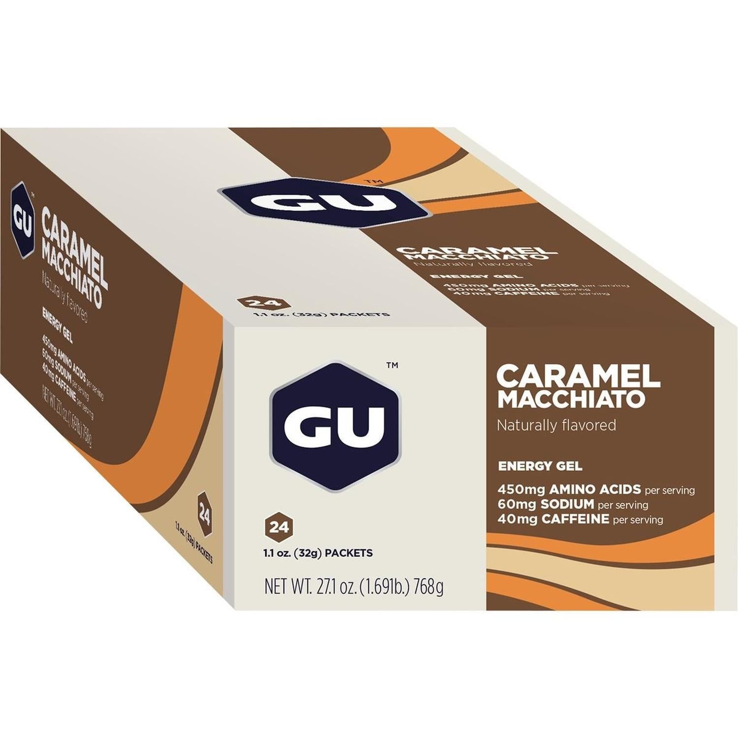 GU Gel Energía, Caramel Machiatto (40 mg Cafeína) 768g (24 gels 32g) – GU Energy-Wellu