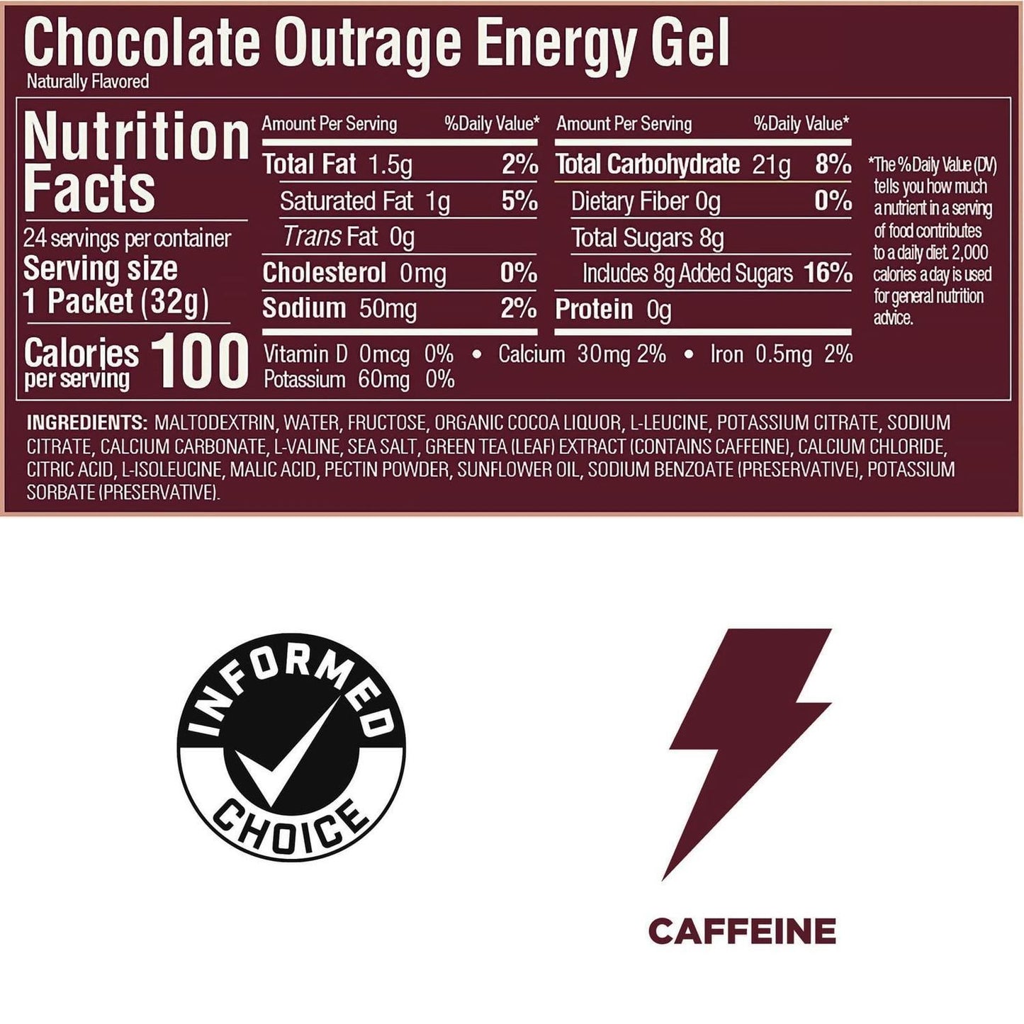GU Gel Energía, Chocolate (20 mg Cafeína) 768g (24 gels 32g) – GU Energy-Wellu