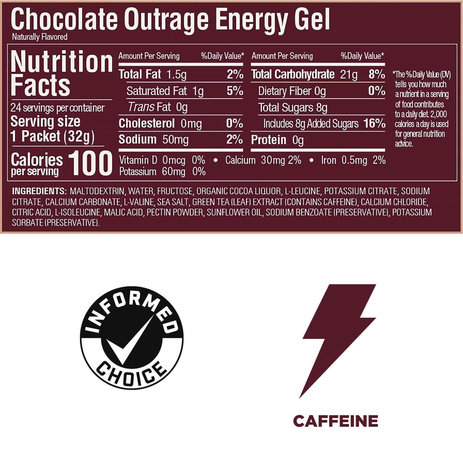 GU Gel Energía, Chocolate (20 mg Cafeína) 768g (24 gels 32g) – GU Energy-Wellu