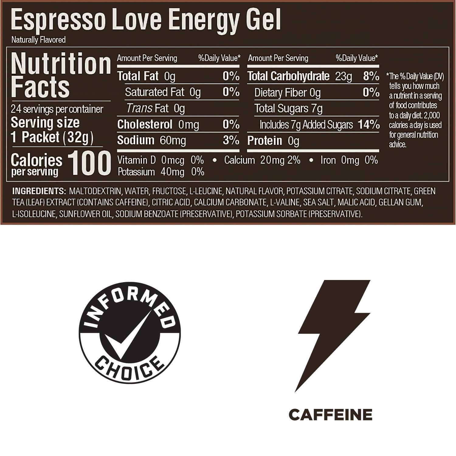 GU Gel Energía, Espresso Love (40 mg Cafeína) 768g (24 gels 32g) – GU Energy-Wellu