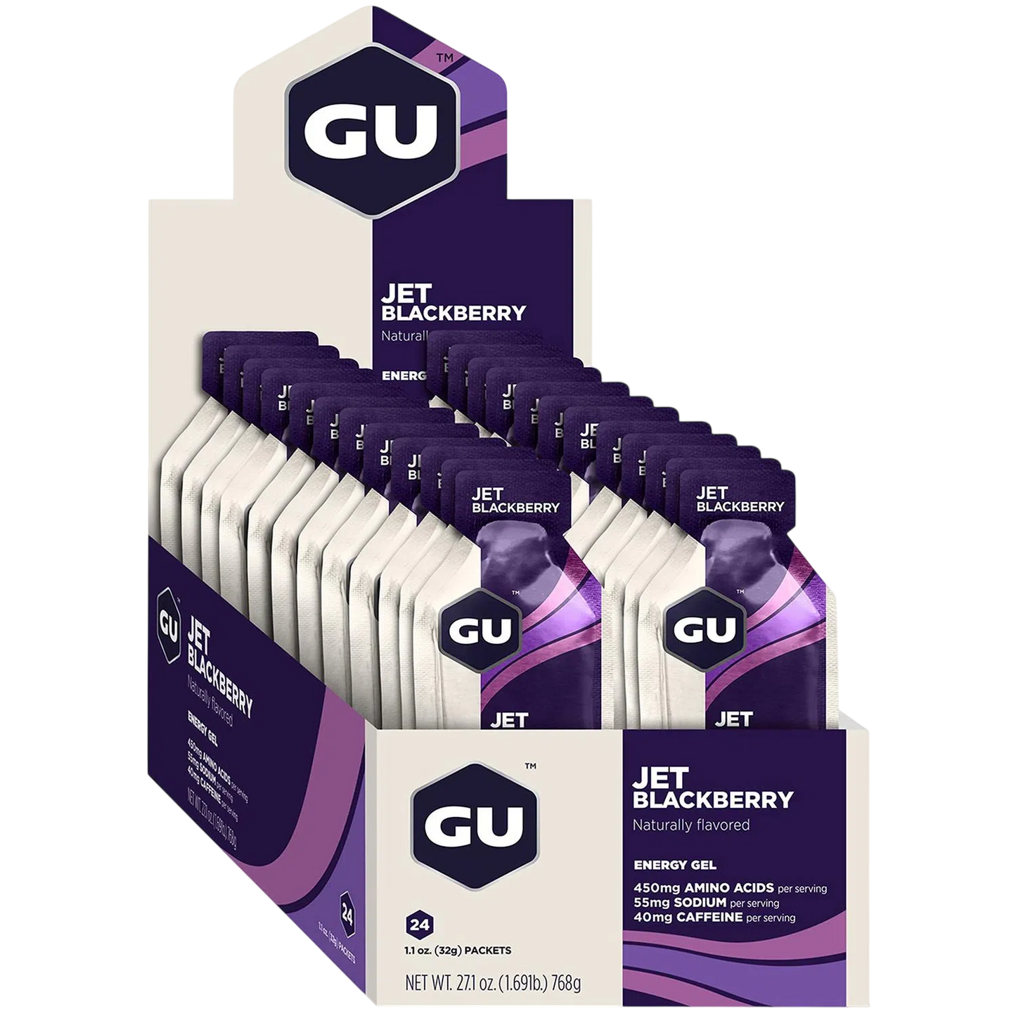 GU Gel Energía, Jet Blackberry (40 mg Cafeína) 768g (24 gels 32g) – GU Energy-Wellu