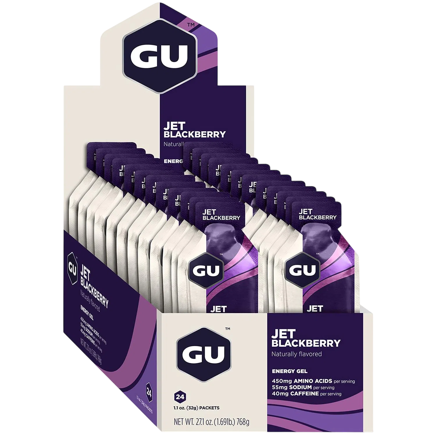 GU Gel Energía, Jet Blackberry (40 mg Cafeína) 768g (24 gels 32g) – GU Energy-Wellu