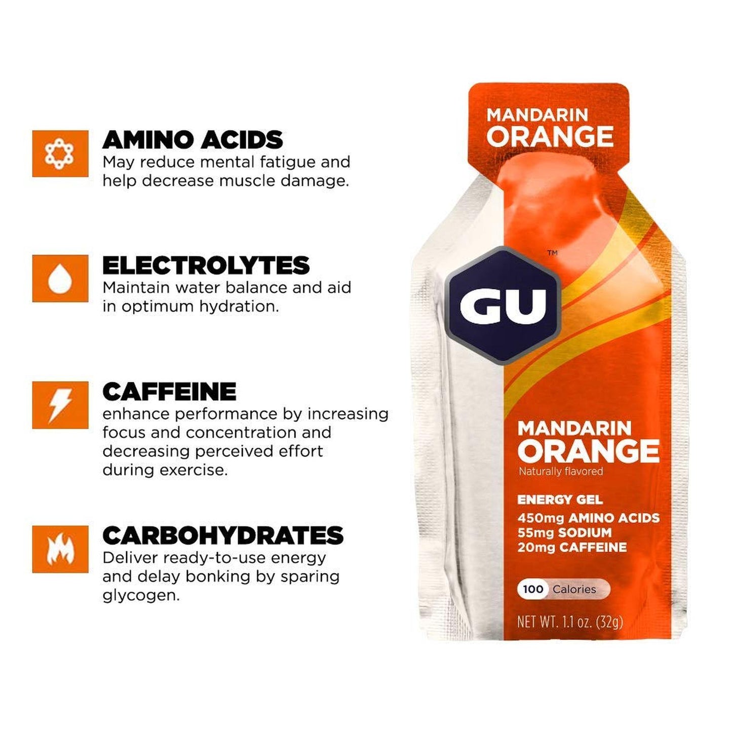 GU Gel Energía, Mandarin Orange (20 mg Cafeína) 32g – GU Energy-Wellu