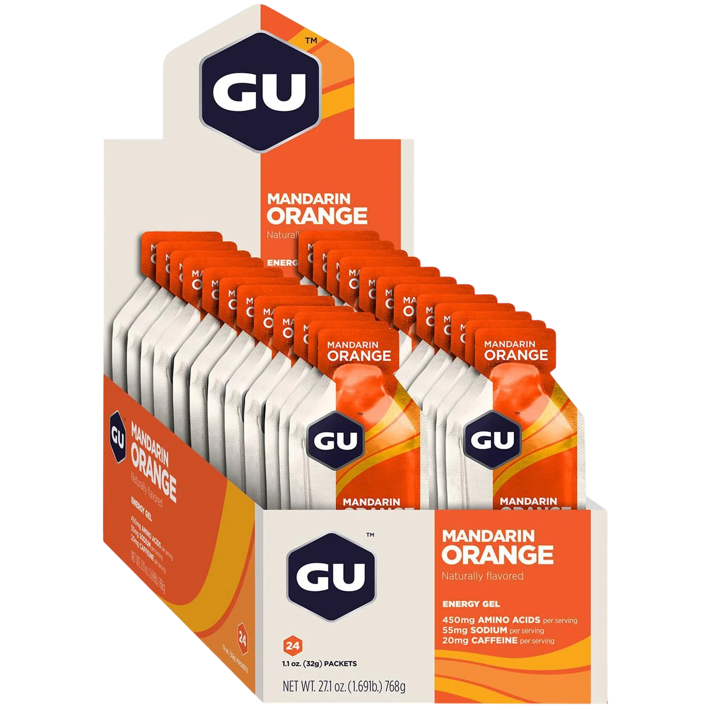 GU Gel Energía, Mandarin Orange (20 mg Cafeína) 768g (24 gels 32g) – GU Energy-Wellu