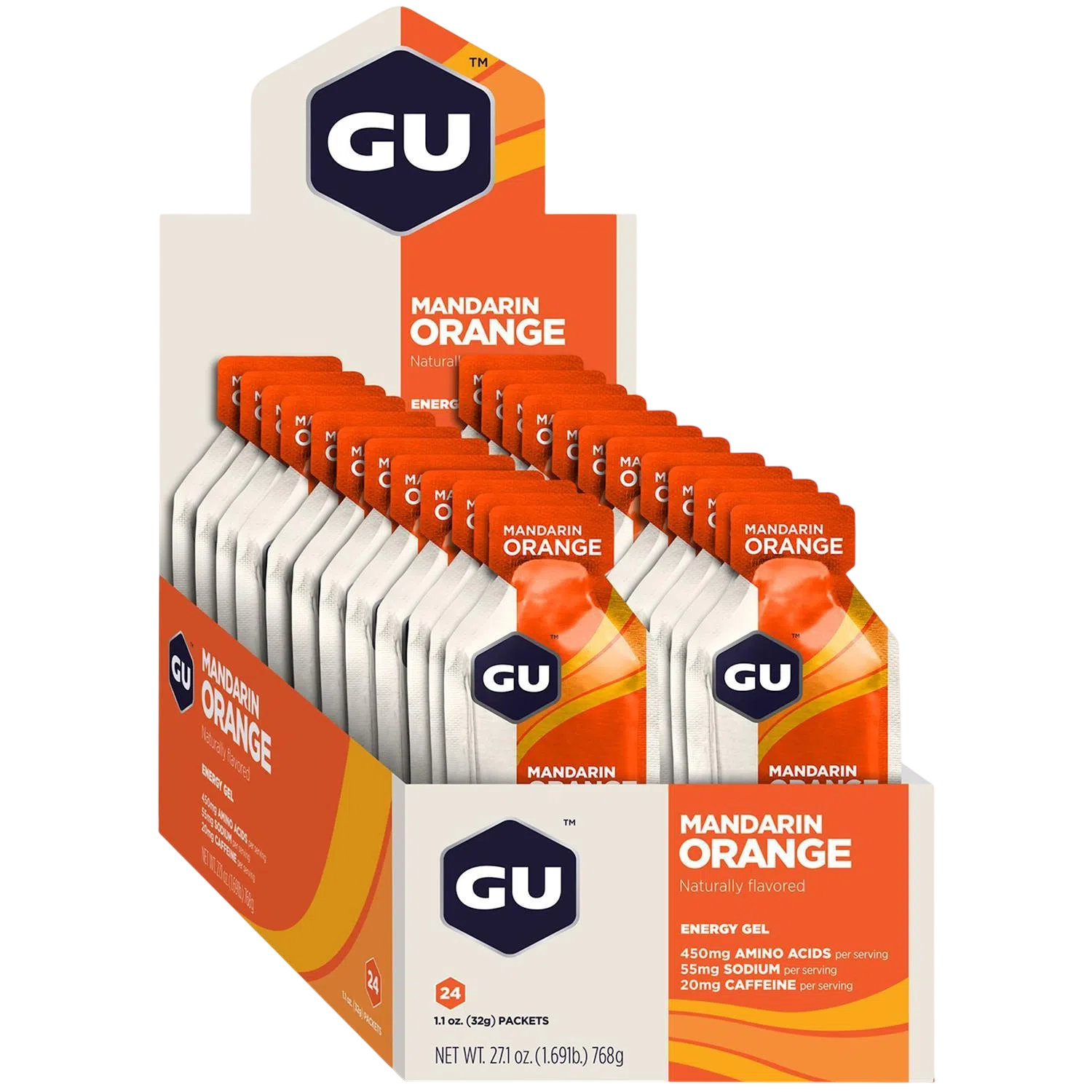 GU Gel Energía, Mandarin Orange (20 mg Cafeína) 768g (24 gels 32g) – GU Energy-Wellu