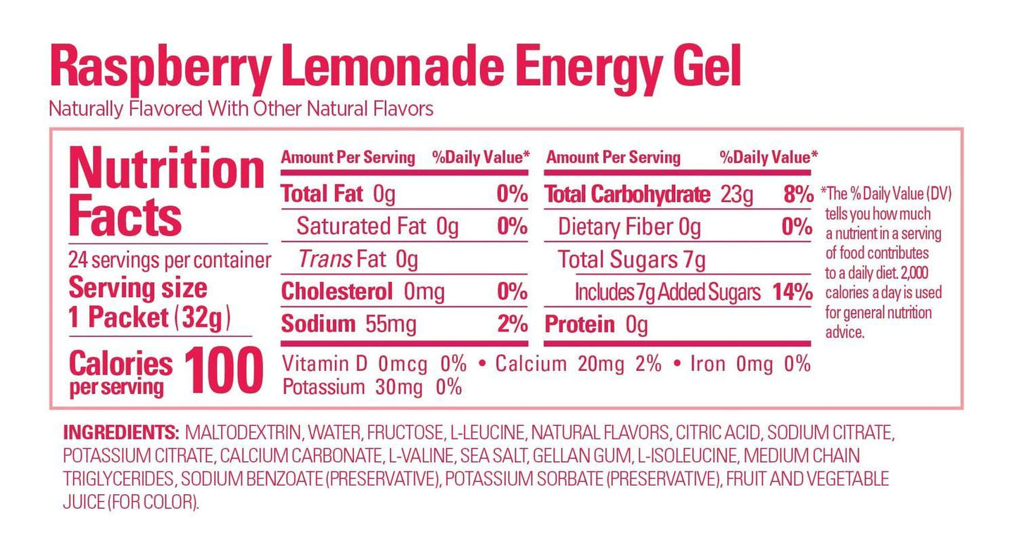 GU Gel Energía, Raspberry Lemonade 768g (24 gels 32g) – GU Energy-Wellu