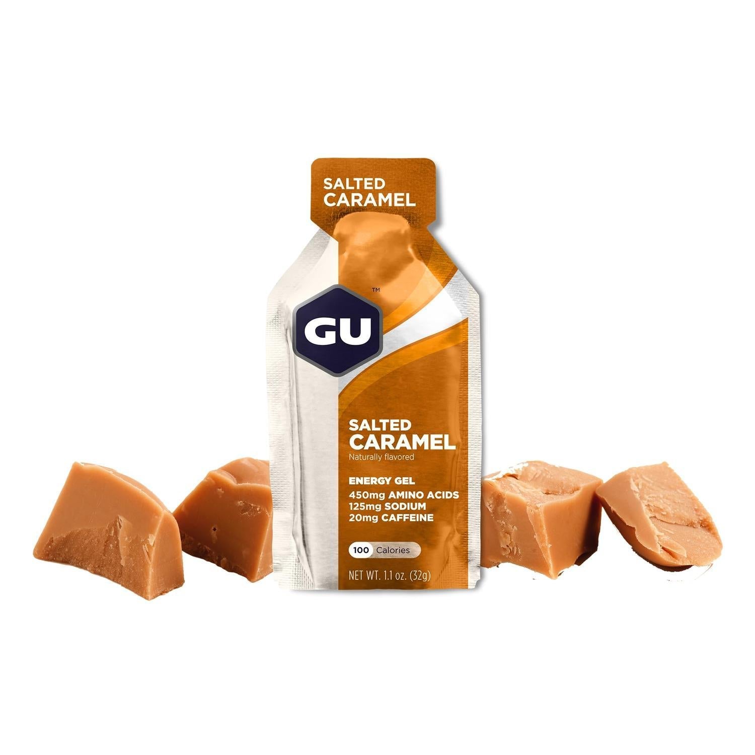 GU Gel Energía, Salted Caramel (20 mg Cafeína) 768g (24 gels 32g) – GU Energy-Wellu