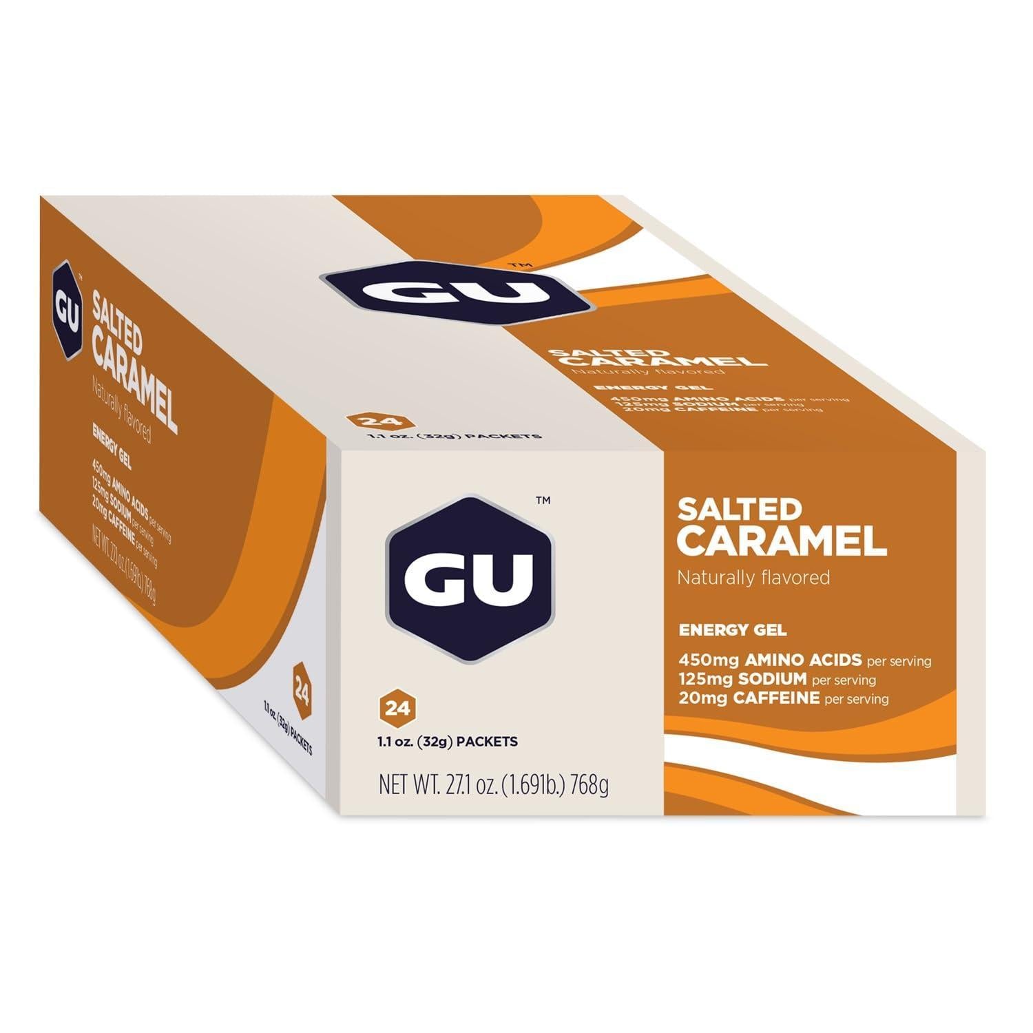 GU Gel Energía, Salted Caramel (20 mg Cafeína) 768g (24 gels 32g) – GU Energy-Wellu