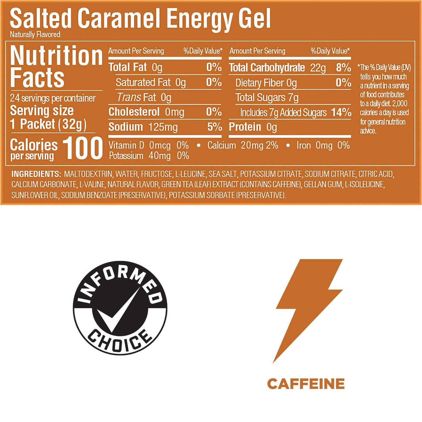 GU Gel Energía, Salted Caramel (20 mg Cafeína) 768g (24 gels 32g) – GU Energy-Wellu