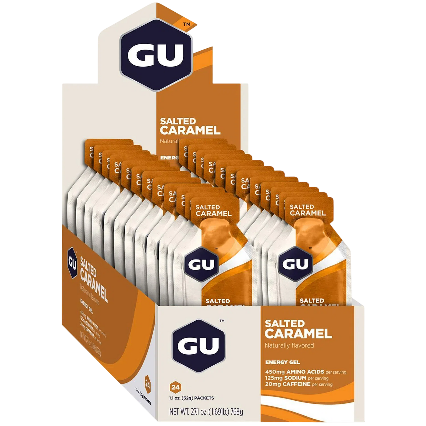 GU Gel Energía, Salted Caramel (20 mg Cafeína) 768g (24 gels 32g) – GU Energy-Wellu
