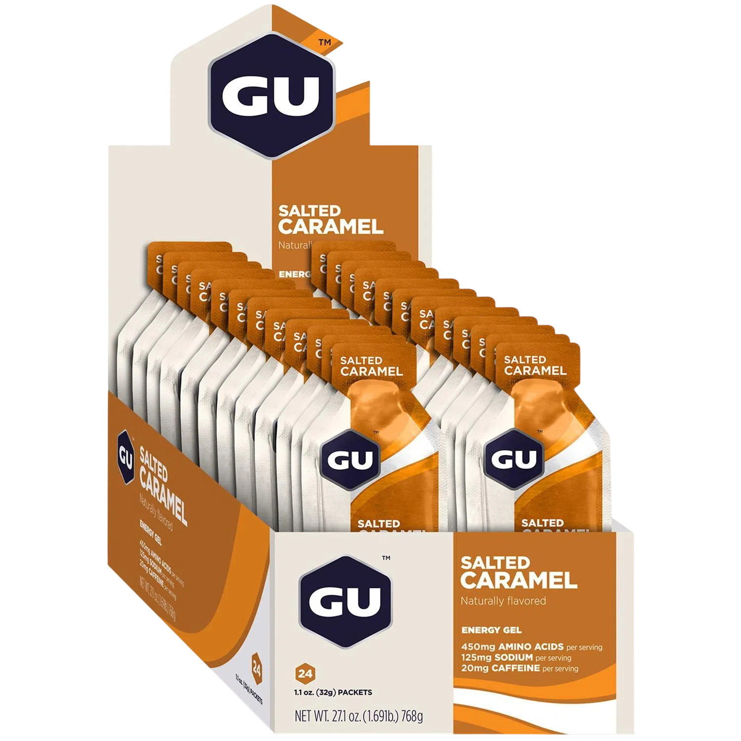 GU Gel Energía, Salted Caramel (20 mg Cafeína) 768g (24 gels 32g) – GU Energy-Wellu