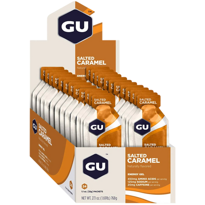 GU Gel Energía, Salted Caramel (20 mg Cafeína) 768g (24 gels 32g) – GU Energy-Wellu