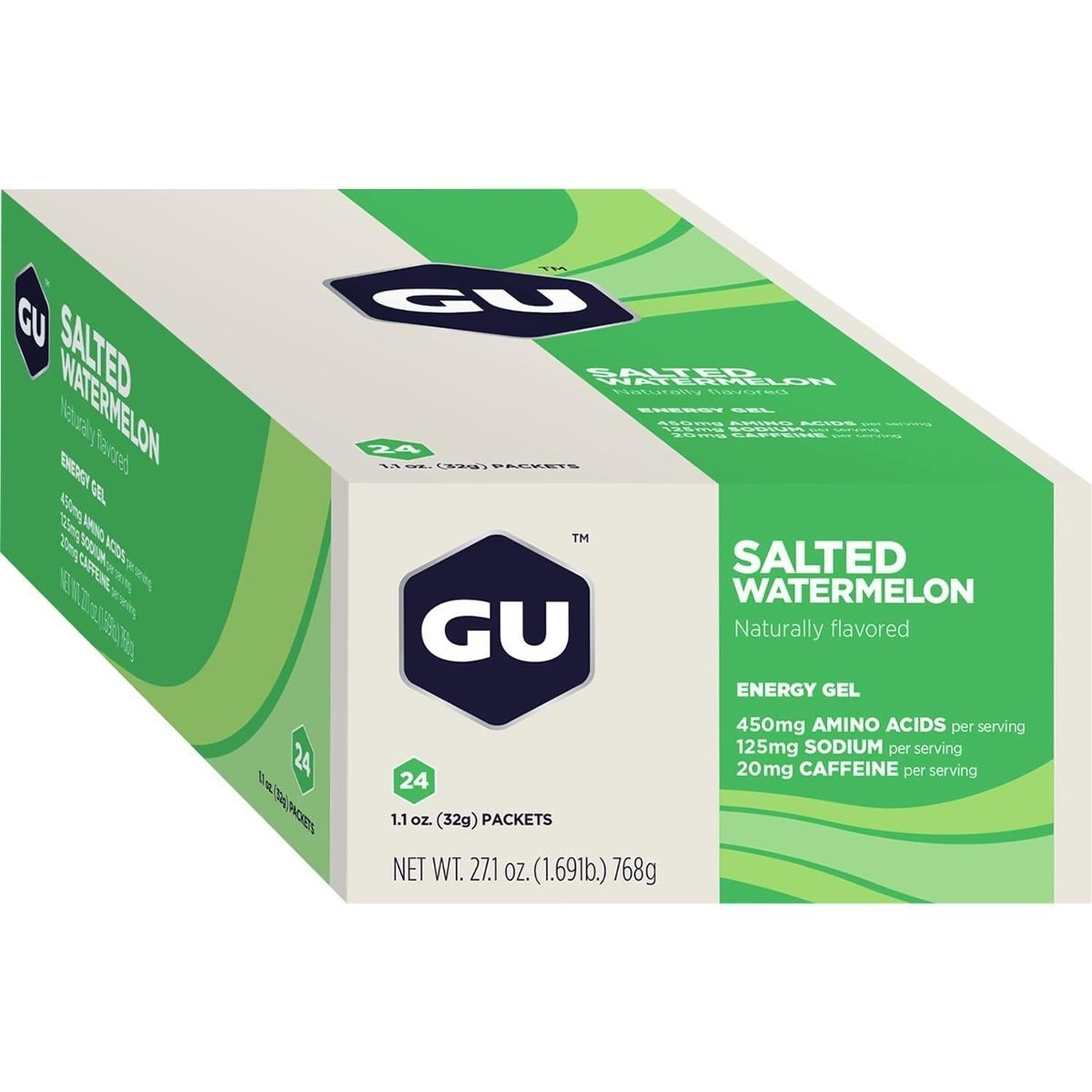 GU Gel Energía, Salted Watermelon (20 mg Cafeína) 768g (24 gels 32g) – GU Energy-Wellu