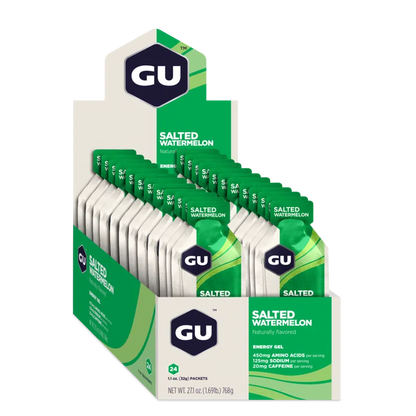 GU Gel Energía, Salted Watermelon (20 mg Cafeína) 768g (24 gels 32g) – GU Energy-Wellu