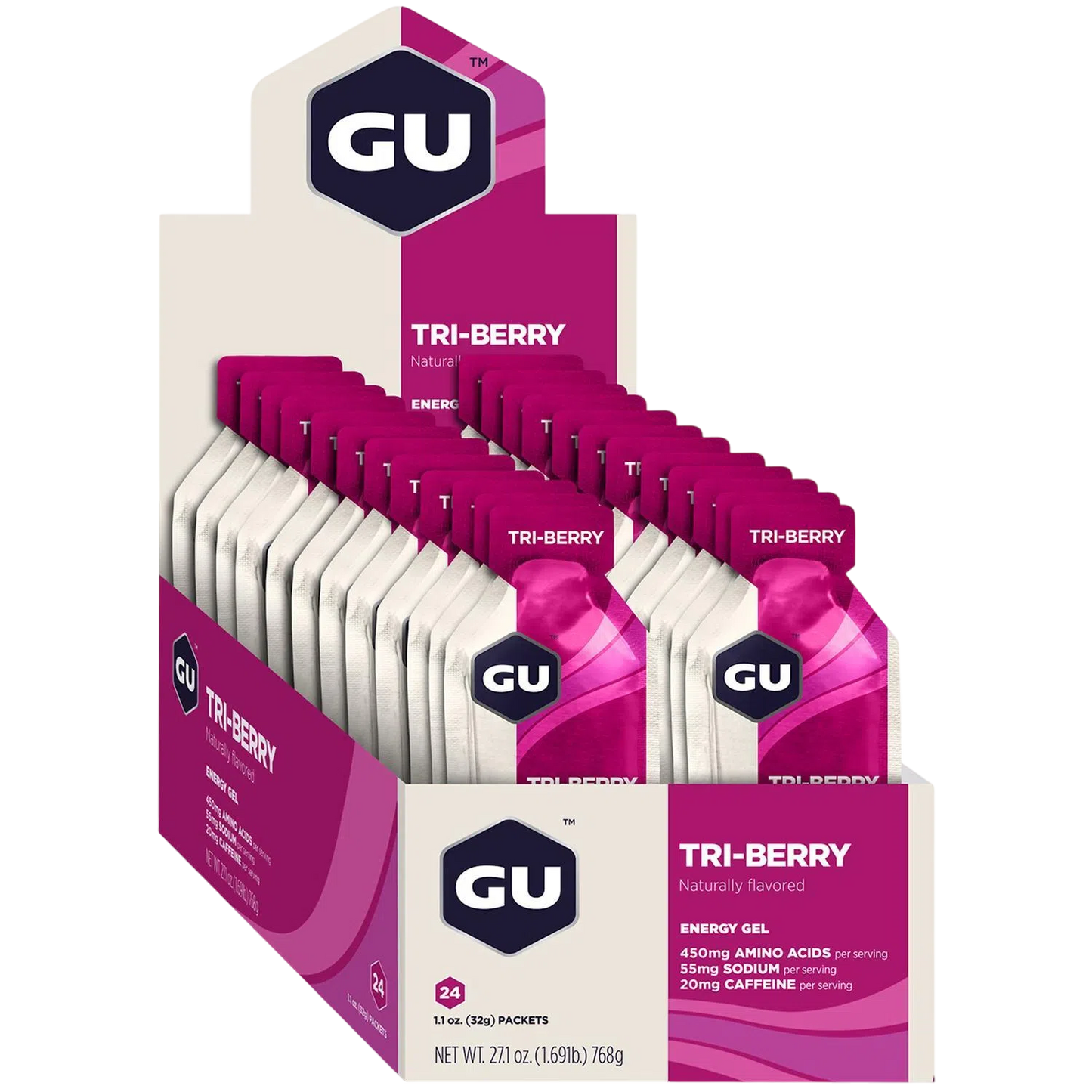 GU Gel Energía, Triberry (20 mg Cafeína) 768g (24 gels 32g) – GU Energy-Wellu