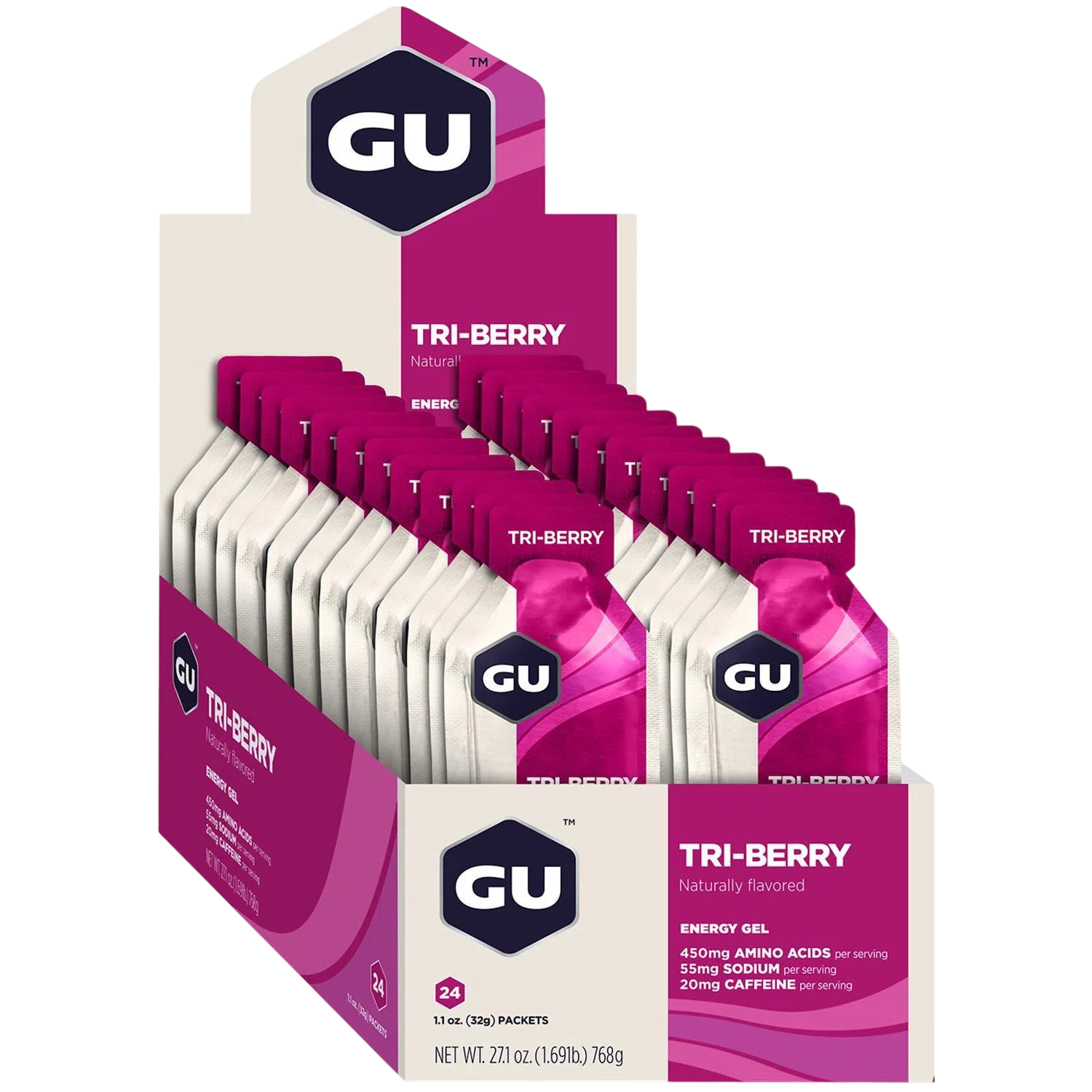 GU Gel Energía, Triberry (20 mg Cafeína) 768g (24 gels 32g) – GU Energy-Wellu