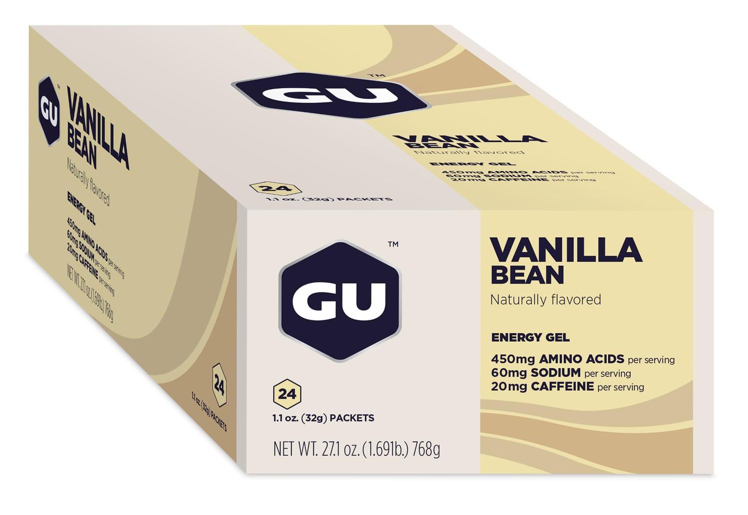 GU Gel Energía, Vainilla Bean (20 mg Cafeína) 768g (24 gels 32g) – GU Energy-Wellu