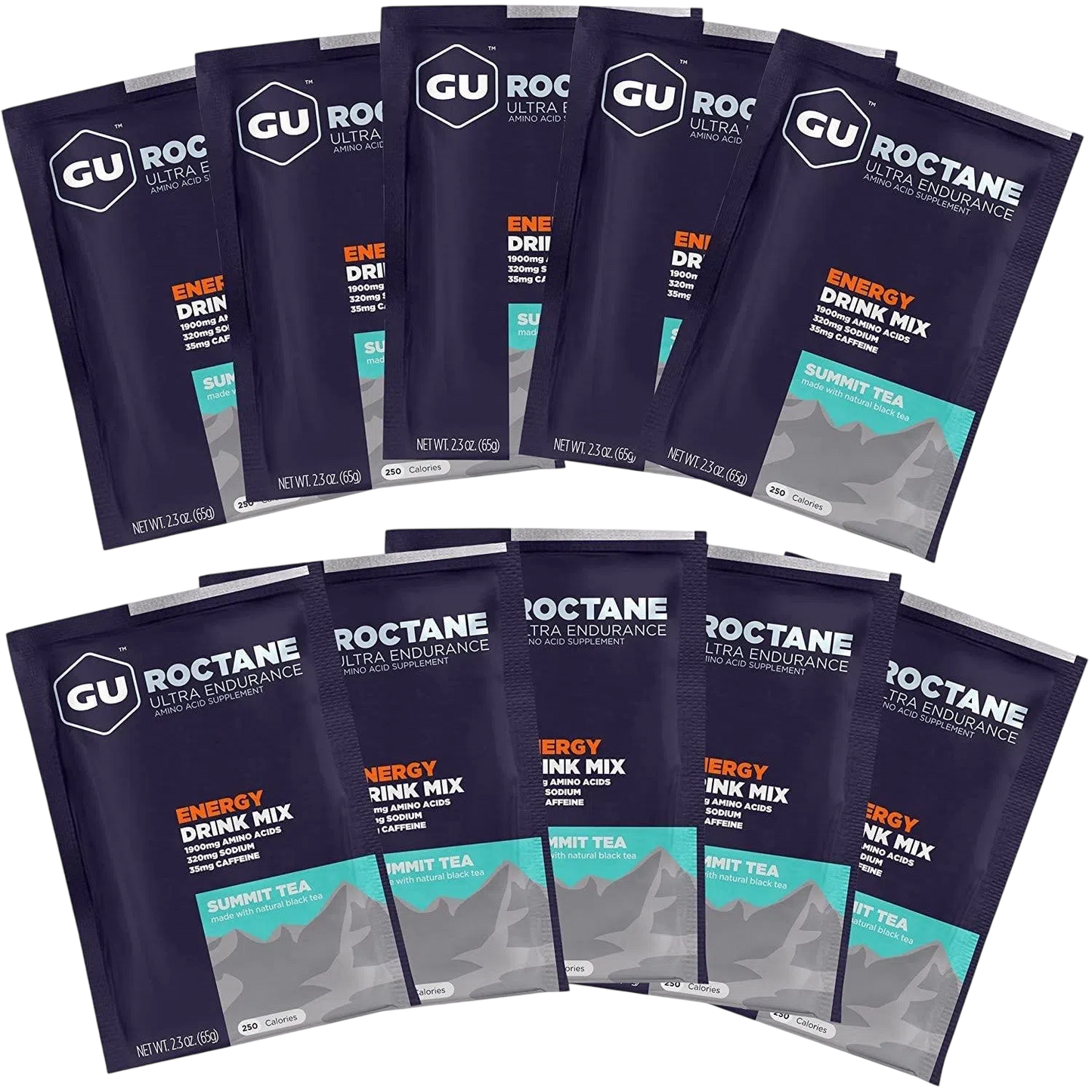 GU Roctane Drink Hidratación Summit Tea (35 mg Cafeína), 650 gr (10 sobres / 65g) – GU Energy-Wellu