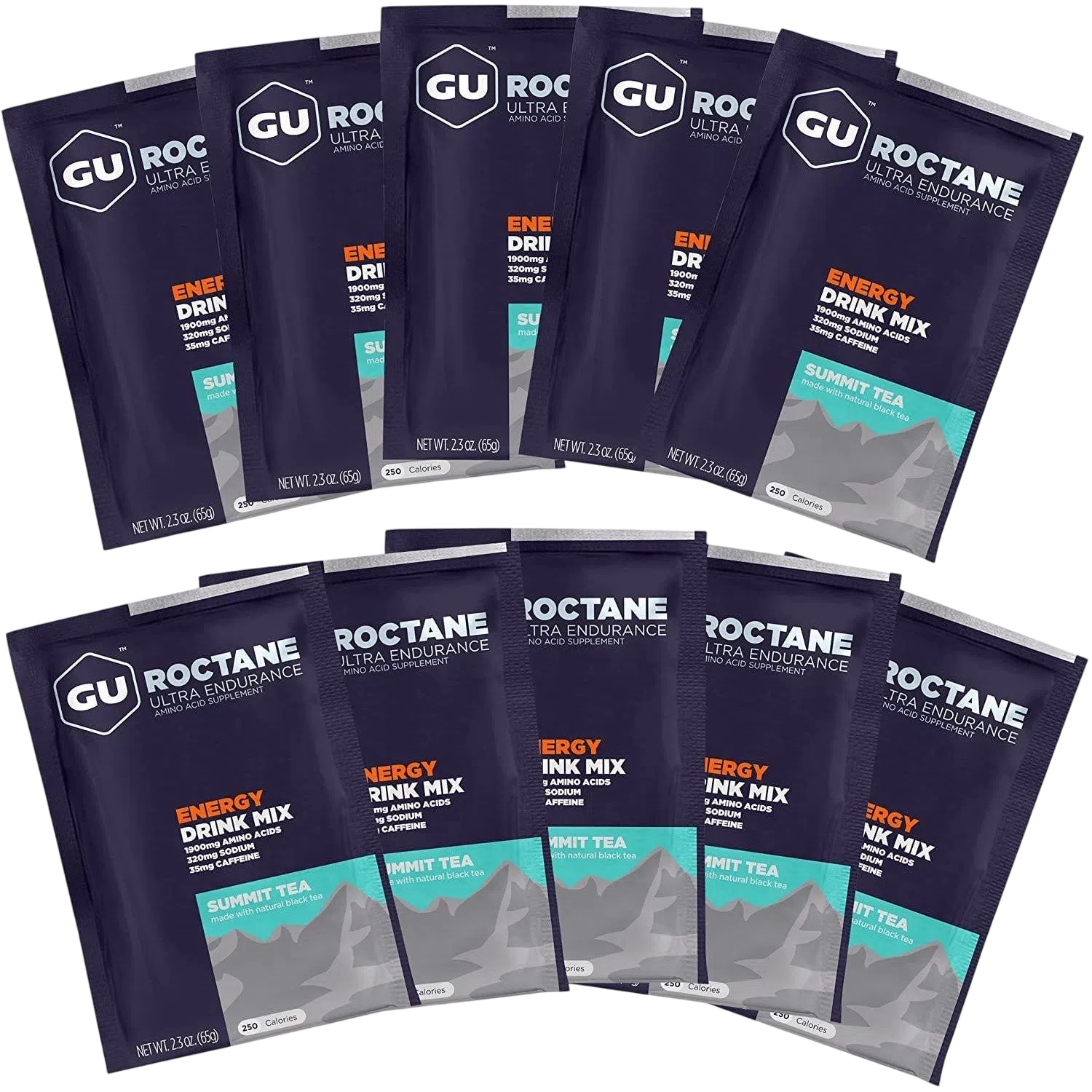 GU Roctane Drink Hidratación Summit Tea (35 mg Cafeína), 650 gr (10 sobres / 65g) – GU Energy-Wellu