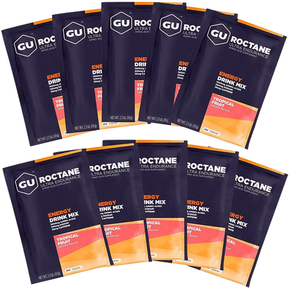 GU Roctane Drink Hidratación Tropical Fruit (35 mg Cafeína), 650 gr (10 sobres / 65g) – GU Energy-Wellu