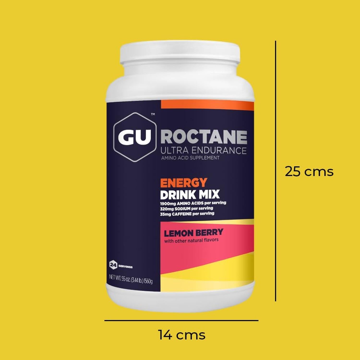 GU Roctane Drink Mix Hidratación, Lemon (35 mg Cafeína), 1560g (3.44 lbs) 24 servings – GU Energy-Wellu