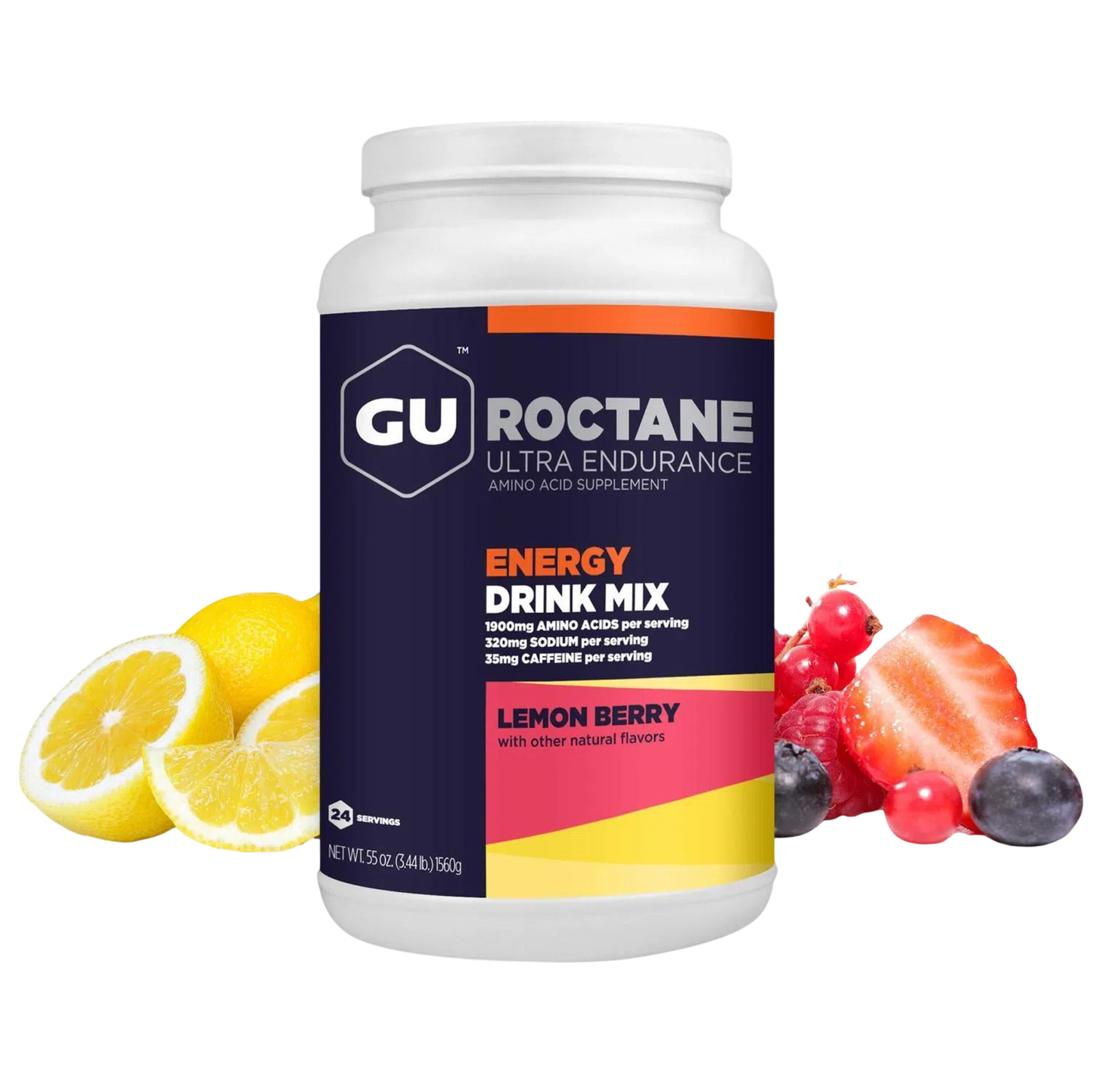 GU Roctane Drink Mix Hidratación, Lemon (35 mg Cafeína), 1560g (3.44 lbs) 24 servings – GU Energy-Wellu