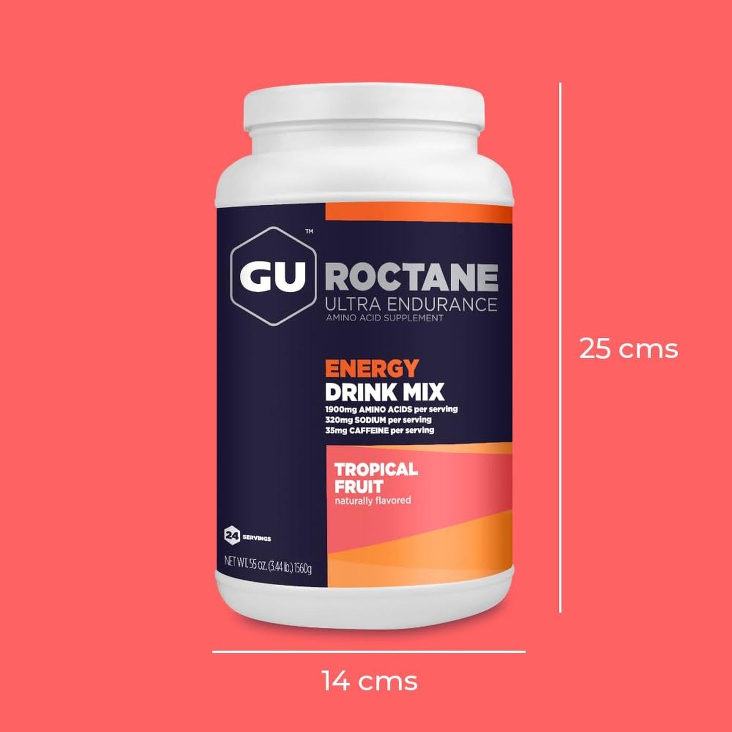 GU Roctane Drink Mix Hidratación, Tropical Fruit (35 mg Cafeína), 1560g (3.44 lbs) 24 servings – GU-Wellu